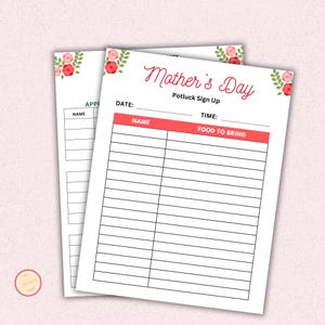 Mother&#39;s Day Potluck Sign-Up Sheet Template, Editable Church, Neighborhood, Office, School Event Luncheon Invitation