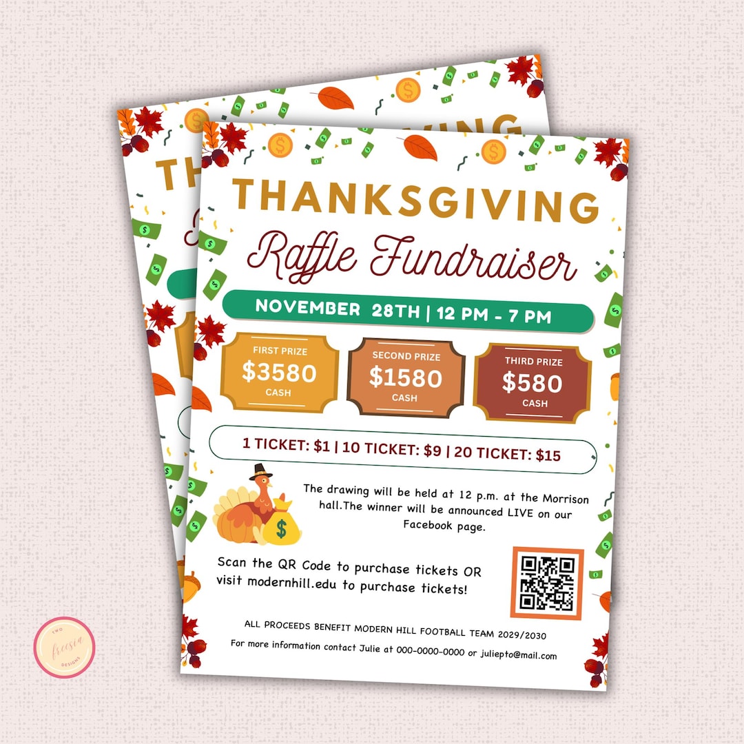 Turkey Raffle Template Editable Thanksgiving Raffle Fundraiser Templates Flyer, Cash Raffle ...