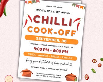 Chilli Cook-Off Flyer Template, Editable Chili Competition Flyer Printable, PTA PTO School Church Fundraiser Event