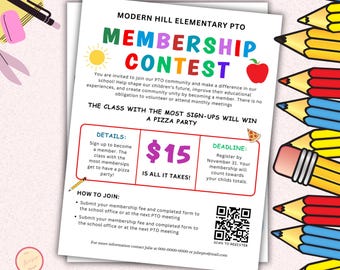 PTO PTA Membership Contest Flyer - Editable PTO Flyer Template - Pto Recruitment Competition