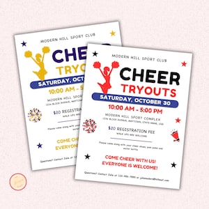Cheerleading Tryout Flyer Template - Editable Cheer Tryouts Flyer for High School or Competitive Cheer, Cheerleading Team Printable