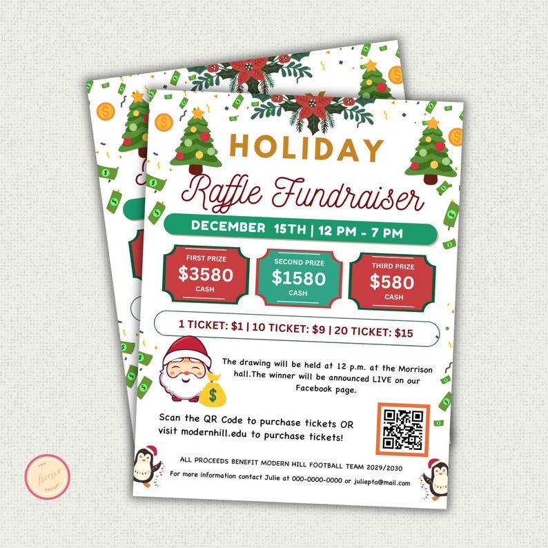 Editable Holiday Raffle Fundraiser Templates Flyer, Raffle Ticket ...