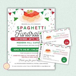 Spaghetti Dinner Fundraiser Flyer und Ticket-Vorlage, Schule, PTO PTA, Kirche, Charity Event Fundrafting - Pasta Dinner Einladung