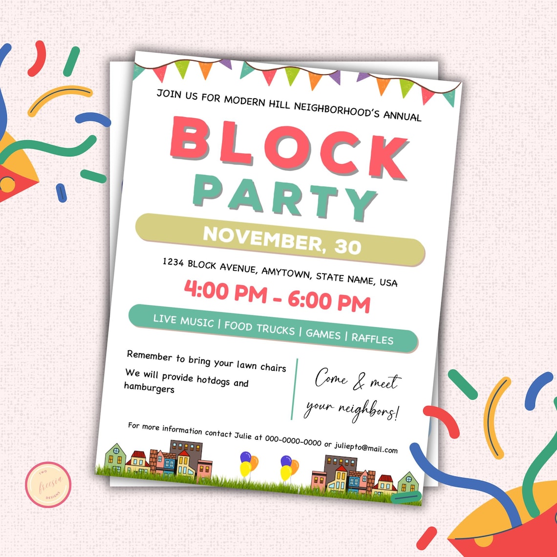 Fresh Look at Block Party Flyer Template Community Party Invitation