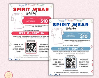 School Spirit Wear Sale Flyer, bearbeitbare Schule Spirit Wear-Spendenaktion, bearbeitbare Schul-Spendenaktion Schule PTO PTA-Veranstaltung, Canva-Vorlage
