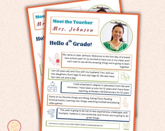 Meet the Teacher Classroom Printable Template, Boho Teacher Introduction, Kindergarten Meet your Teacher Letter, Editable Teacher Bulletin