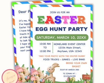 Editable Easter Egg Hunt Flyer - Easter Fundraiser Flyer Printable - Easter Bunny Letter - PTO, Church Community - Canva Template