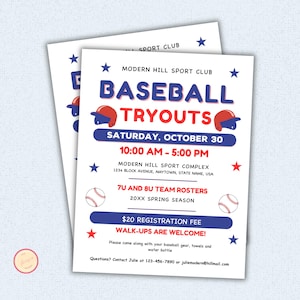 Flyersjabloon honkbal-try-out - bewerkbare flyer honkbal-try-outs voor middelbare school, sportteam, poster doe-het-zelf sporttrainingsevenement