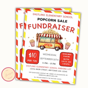 Popcorn Fundraiser Flyer Editable Template - School Fundraiser, Charity Event Flyer, Design Popcorn Sales - PTO Fundraiser Template Canva