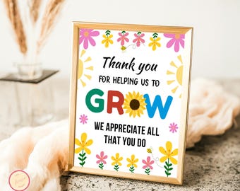 Floral Theme Teacher and Staff Appreciation Week Poster, Editable Appreciation Week Signs, Thank You for Helping Me To Grow Signs Template