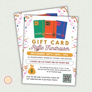 Plantilla editable de volante para rifa de tarjetas de regalo, sorteo de tarjetas de efectivo, recaudación de fondos para deportes, organización benéfica de escuelas parroquiales