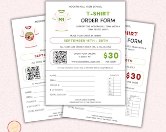 T-shirt Order Form Flyer Template, Editable T-shirt Fundraiser Flyer - School Spirit Sale Order Form Flyer - Clothing Sale