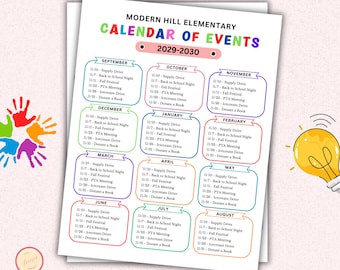 PTA Calendar of Events Flyer - Editable Canva Template for School Events - PTO Monthly Event Dates - PT56