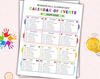 PTO/PTA Calendar of Events Flyer - Editable Canva Template for School Events - PTO Monthly Event Dates - PT56