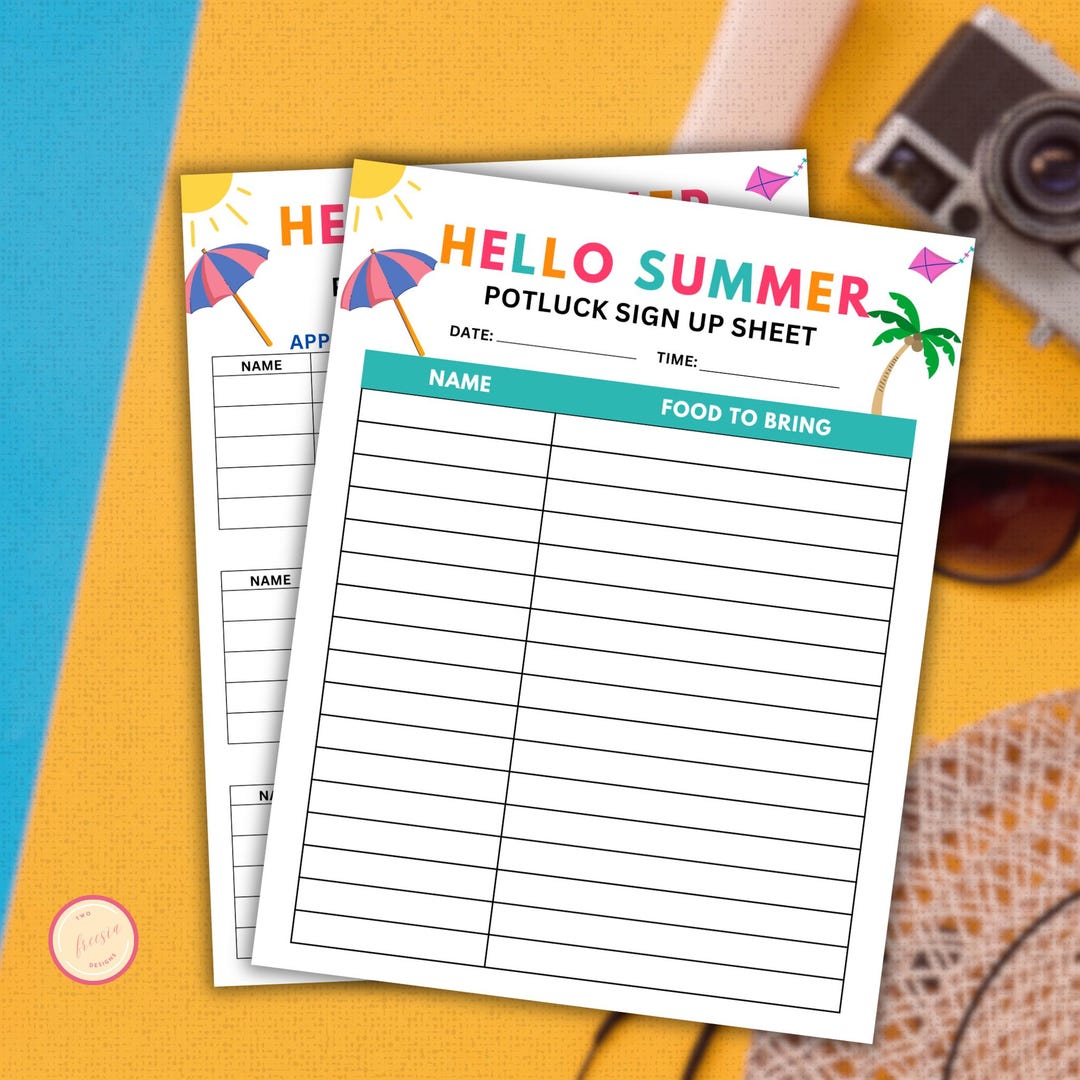 Summer Potluck Sign up Sheet, Printable Menu Sign up Form, Potluck Sign ...