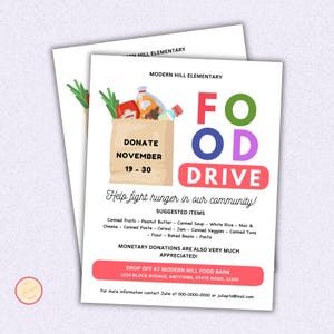 Food Drive Flyer Vorlage, Dosenlebensmittel-Drive-Flyer, bearbeitbare Spendenaktion für PTO PTA, Schule, Kirche, Gemeinschaft - Canva-Vorlage