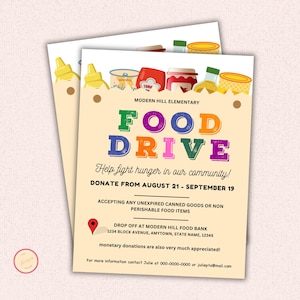 Food Drive Flyer, Dosen Food Drive Flyer Vorlage, bearbeitbares Fundraiser-Event für PTO PTA, Schule, Kirche, Gemeinschaft - Canva Template
