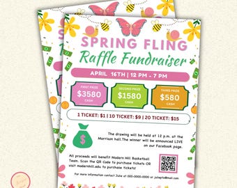 Spring Fling Raffle Fundraiser Flyer Template, Easter Split the Pot, Cash Card Raffle Flyer, Spring Sports Fundraiser, Church School Charity