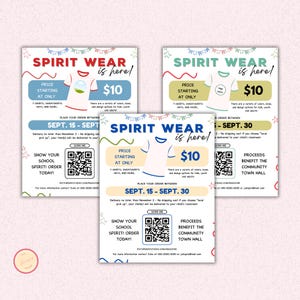 School Spirit Wear Flyer, Editable School Spirit Wear Sale Fundraiser, Editable School Fundraiser School PTO PTA Event, Canva Template