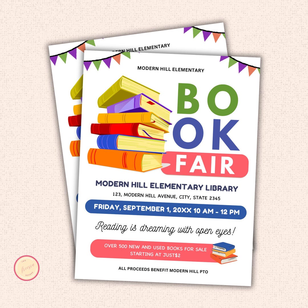 Book Fair Flyer Template Editable PTO PTA Flyer for School Reading