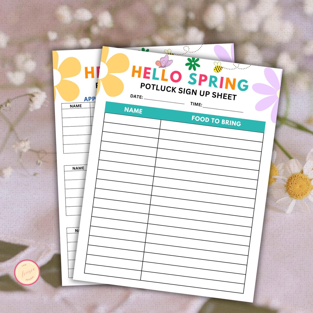 Spring Potluck Sign up Sheet, Printable Menu Sign up Form, Potluck Sign ...