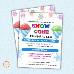Snow Cone Fundraiser Flyer Template, Appreciation Week, Editable Ice Cream Party Invite, Summer, Church, Community Poster