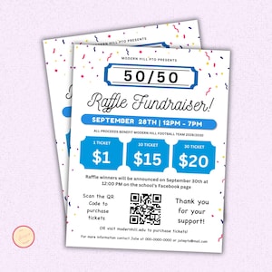 Modello di volantino modificabile per raccolta fondi con biglietto della lotteria 50/50, Dividi il piatto, Volantino per lotteria con carta di credito, Sport, Eventi di beneficenza per scuole e chiese