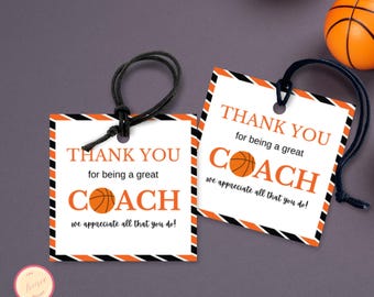 Basketball Coach Appreciation Tag Printable  - Thank You Coach Gift Tags - 3x3 Cookie Label - Digital download - Back to School Favor Tag