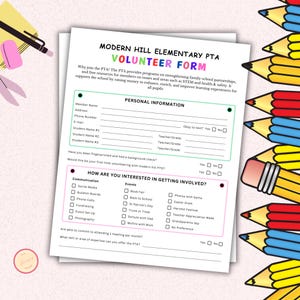 PTO PTA Volunteer Form Template  - Editable Canva Template - Membership Sign-Up Form Sheet - PT56