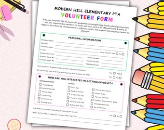 PTO PTA Volunteer Form Template  - Editable Canva Template - Membership Sign-Up Form Sheet - PT56