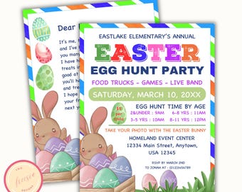Editable Easter Fundraiser Flyer - Easter Egg Hunt Flyer Printable - Easter Bunny Letter - PTO, Church Community - Canva Template
