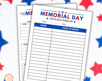 Memorial Day Potluck Planner Sign-up Sheet Template, Church, Community Poster, Memorial Day Weekend, Patriotic Event