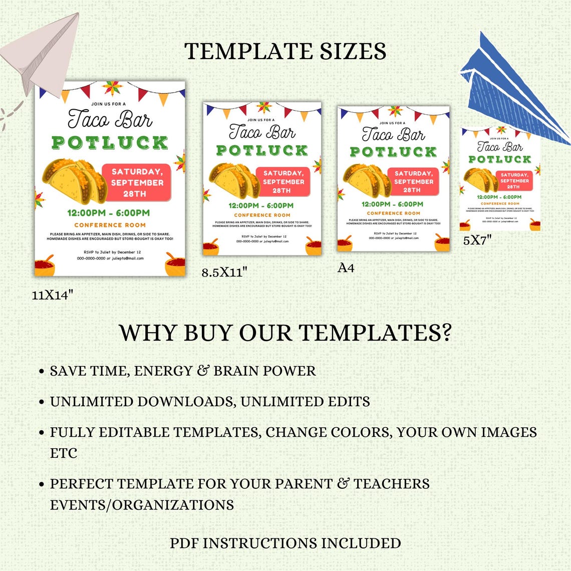 Taco Bar Potluck Flyer Template and Sign-up Sheet, Church, Community ...