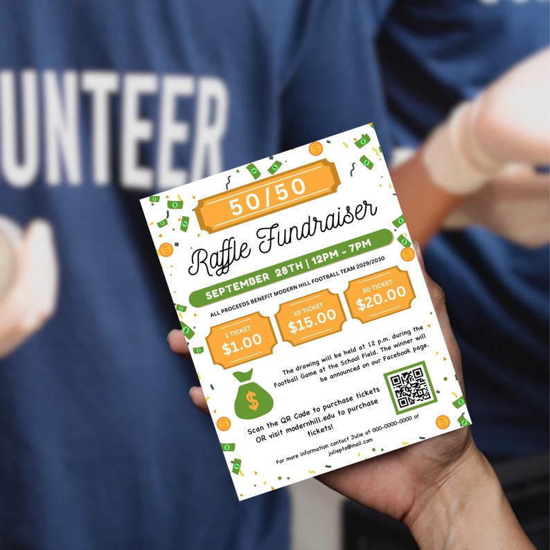 Editable 50/50 Raffle Ticket Fundraiser Flyer Template, Cash Card ...