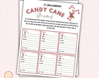 Editable Candy Cane Gram Template - Holiday Christmas Grams Printable - Santa Pto Pta School, Church, Winter Fundraiser Event