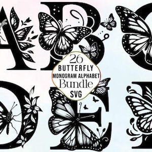 Butterfly Monogram Alphabet SVG Bundle