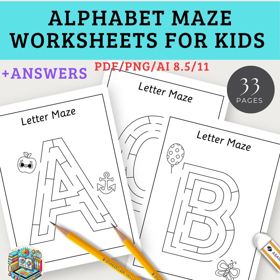 Alphabet Maze Path Alphabet Maze Worksheets for Kids – Fun Learning Adventure! - Etsy