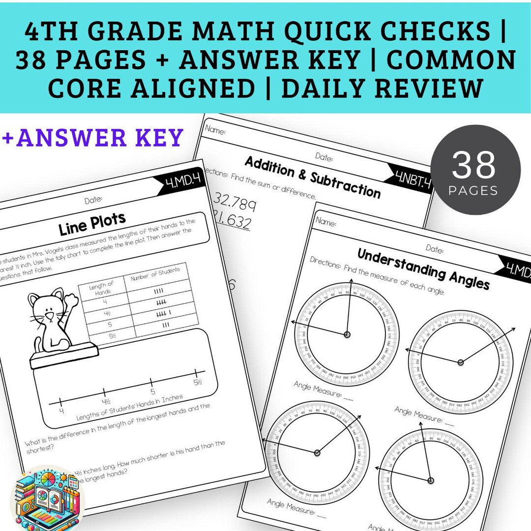 4th Grade Math Quick Checks | 38 Pages + Answer Key | Common Core ...