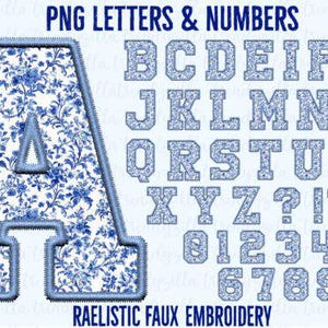 Alfabeto y números chinos azules – Conjunto de imágenes prediseñadas digitales