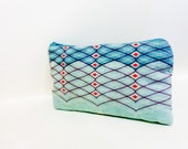 Cosmetic Pouch Zipper Pouch Make Up Bag Gift Card Holder  Aqua and Red Diamonds