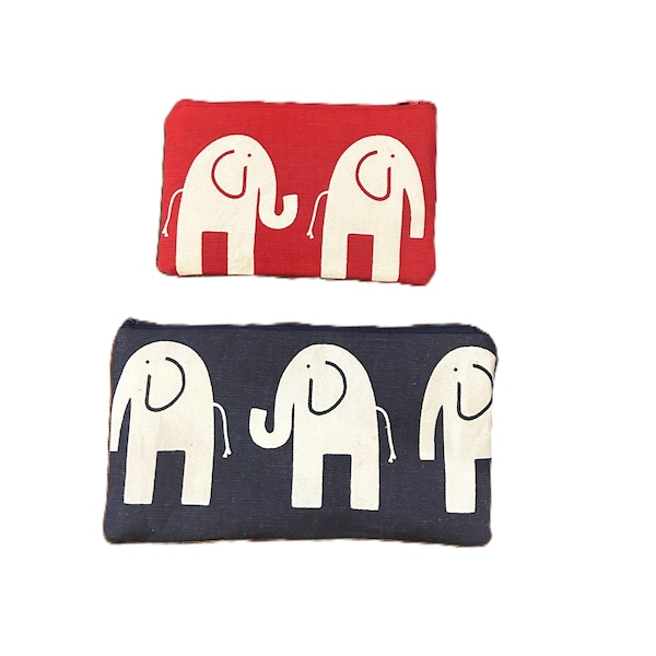 Elephant Zipper Pouch: Premier Prints Cotton Duck, Red or Navy