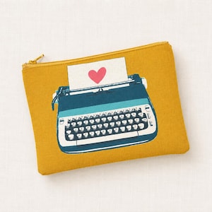 Pencil Case, Cosmetic Bag, Make Up Pouch, Zipper Pouch, Fabric Pouch, Writer Pouch, Ruby Star Society Typewriter