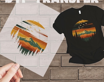 Forest Themed DTF transfers, Ready To Press, Retro Pine Trees Sunset Dtf, Adventure Ready To Ship, Camping Gift Dtf, Heat To Press