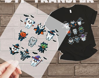 Spooky Teeth DTF Transfer: Halloween Dentist Shirt Heat Transfer Design