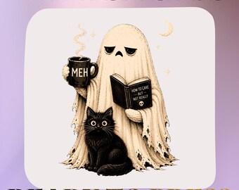 Funny Ghost Coffee DTF Transfer Ready to Press, Sarcastic Halloween Heat Transfer, Cute Black Cat Iron On, Introvert Spooky Shirt Design