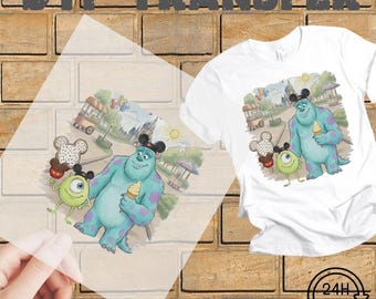 Mike and Sulley Monsters Inc DTF Transfer, Magic Kingdom Theme Park Ready to Press Heat Design, Pixar Besties Summer Shirt Print Decal
