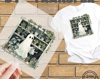 Halloween Ghost Plant DTF Transfers, Cute Ghost  Ready to Press, Heat Transfers Dtf, High Quality Halloween Dtf Transfers, Plant Lover Gift