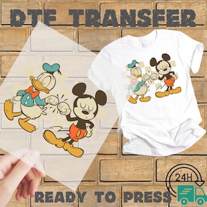 Retro Checkered Mickey Mouse and Donald Duck Fist Bump DTF Transfer, Disney Bestie, Disneyland BFF Trip, Disney Best Friends Ready To Press