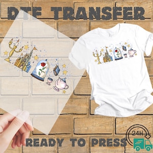 Disney Princess Belle Ready to Press DTF, Heat Press DTF Transfer, Disneyworld Gift Prints, Beauty and the Beast Print, Candles Flower DTF