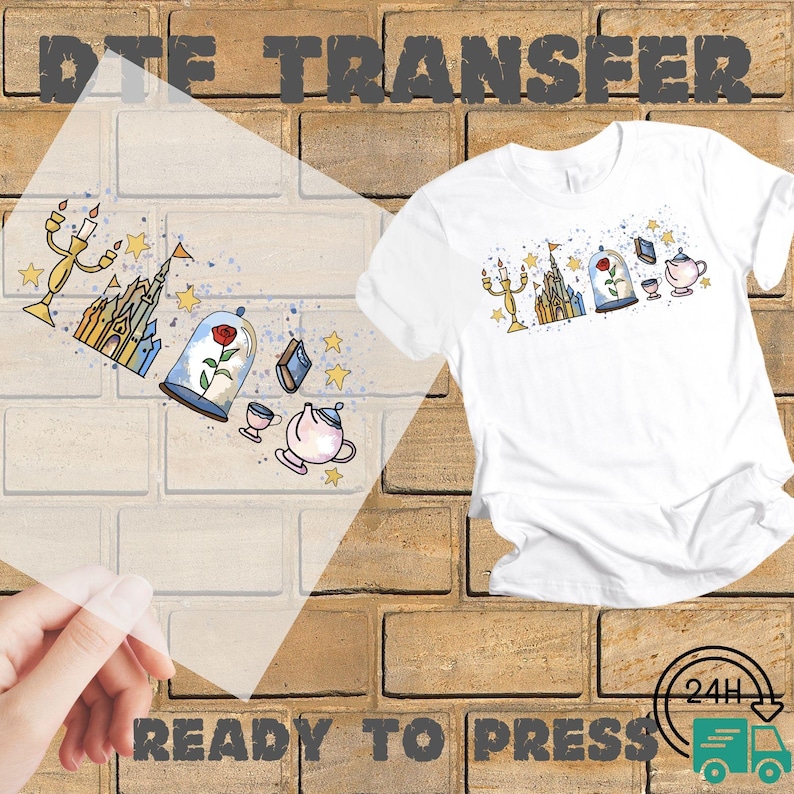 Disney Princess Belle Ready to Press DTF, Heat Press DTF Transfer, Disneyworld Gift Prints, Beauty and the Beast Print, Candles Flower DTF